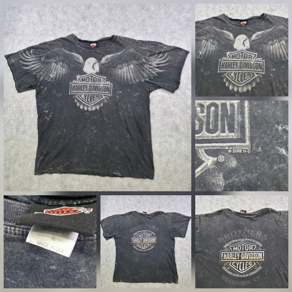 VTG Y2K Harley Davidson Motorcycles Shirt Mens XL Black Eagle Wings Graphic USA